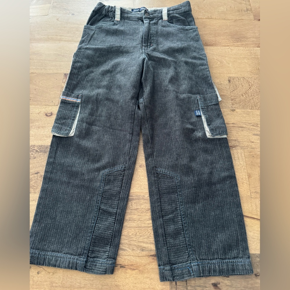 Souris Mini Black Cargo unique lion embroidery cotton Pants size 6